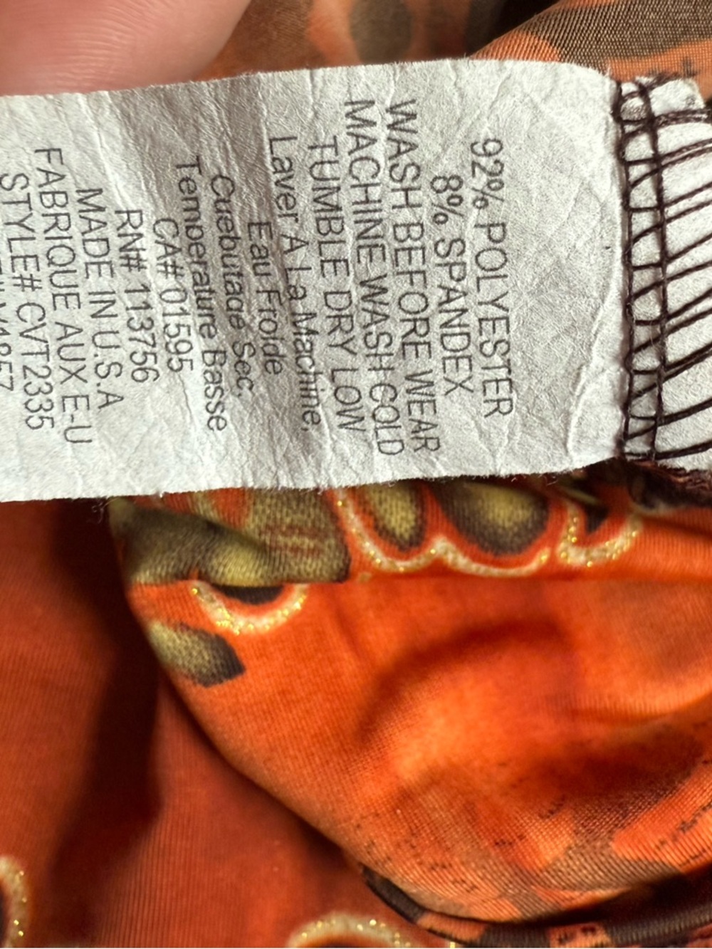 Vintage Y2K Made in USA Orange Paisley Stretch Crop Top with Decorative Buckle - Picture 6 of 8
